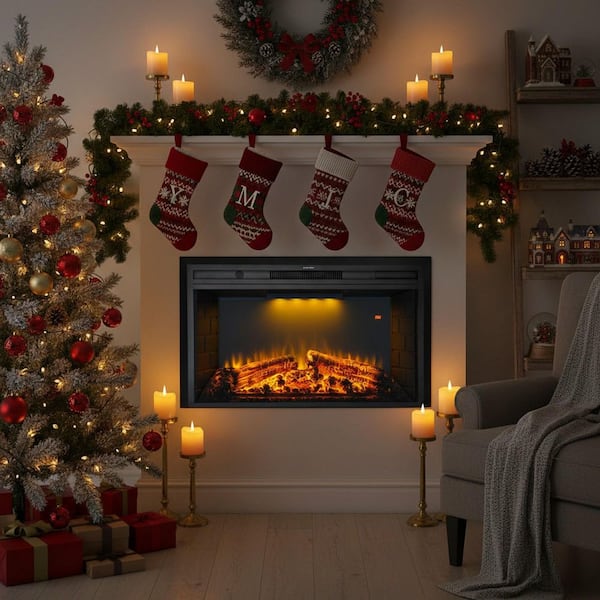 35.6 in. Antique Electric Fireplace Insert with 8.84 in. Depth, 3-Flame Colors, Timer and Remote Control