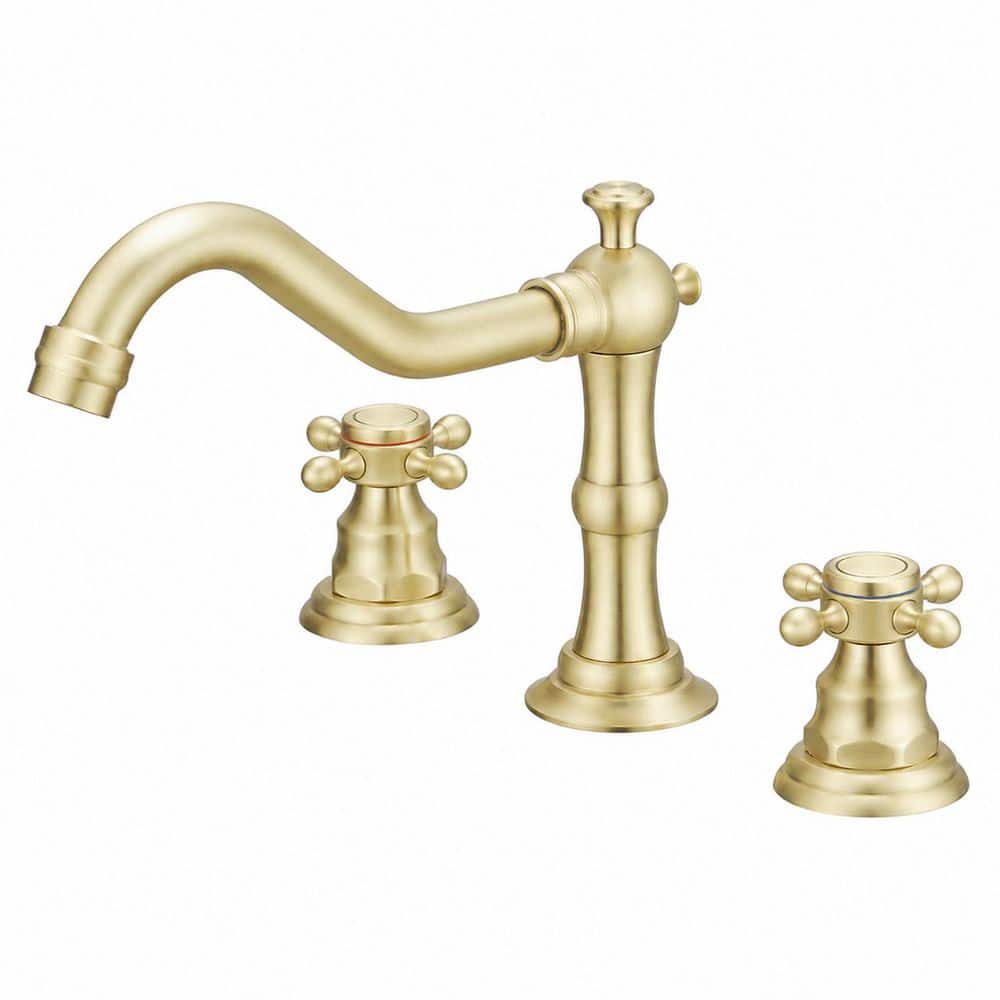 8 in. Widespread Double-Handle Bathroom Faucet 3-Holes Vanity Sink Water-Saving with Metal Drain in Brushed Gold price history on PriceWatchPro