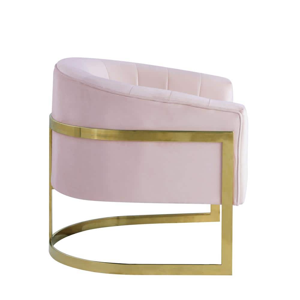 Glamorous Pink Velvet Barrel Accent Chair with Gold Accents
