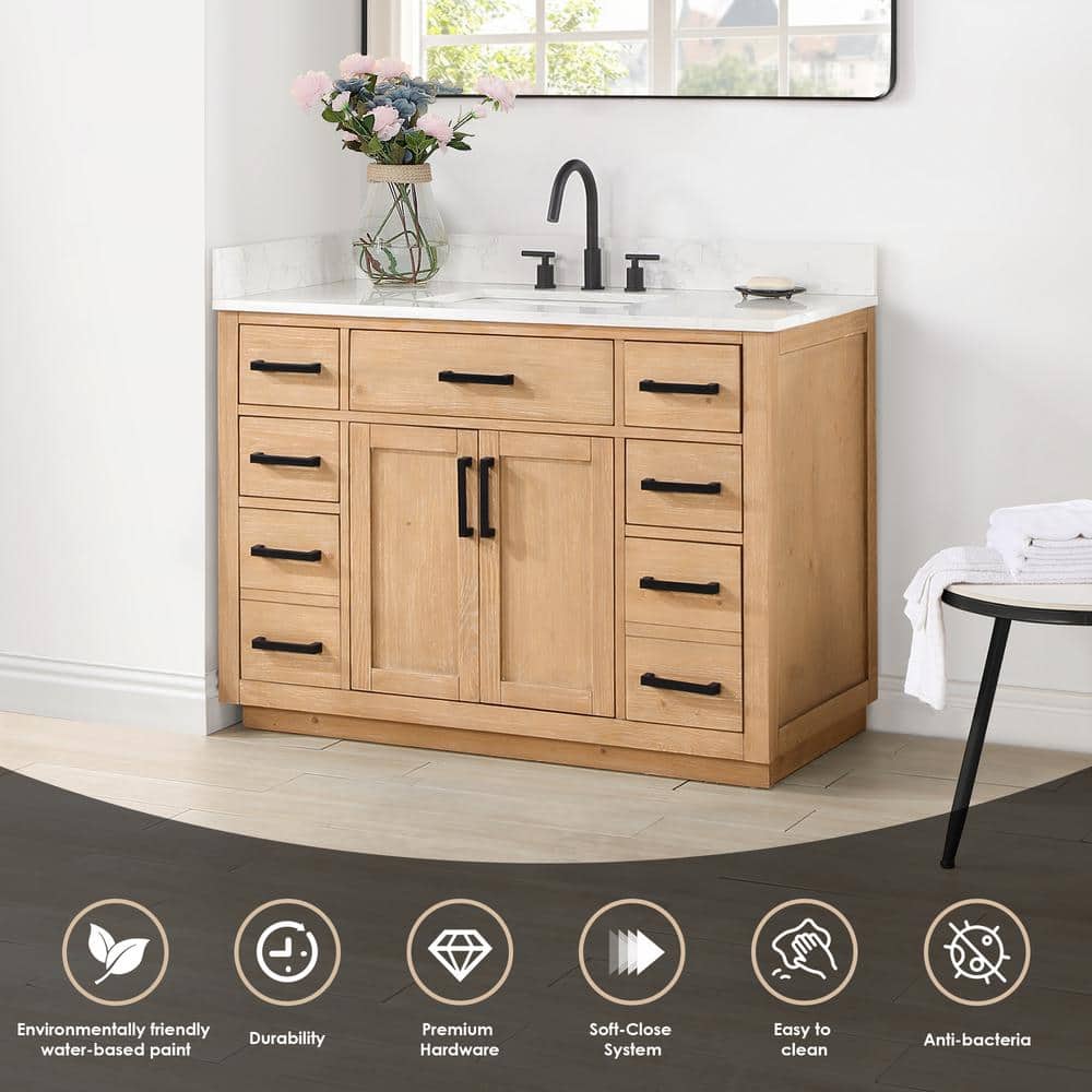 Gavino 48" Light Brown Wood Vanity with Composite Stone Top
