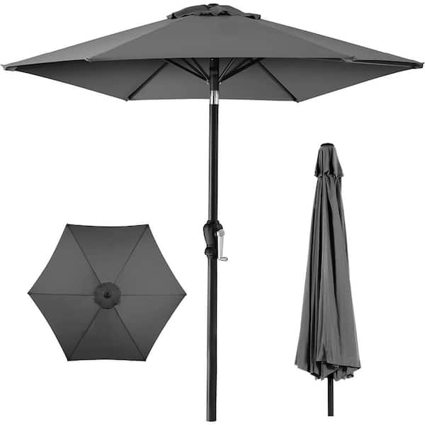 Cubilan 10ft Outdoor Steel Polyester Market Patio Umbrella w/Crank, Easy Push Button, Tilt, Table Compatible - Gray