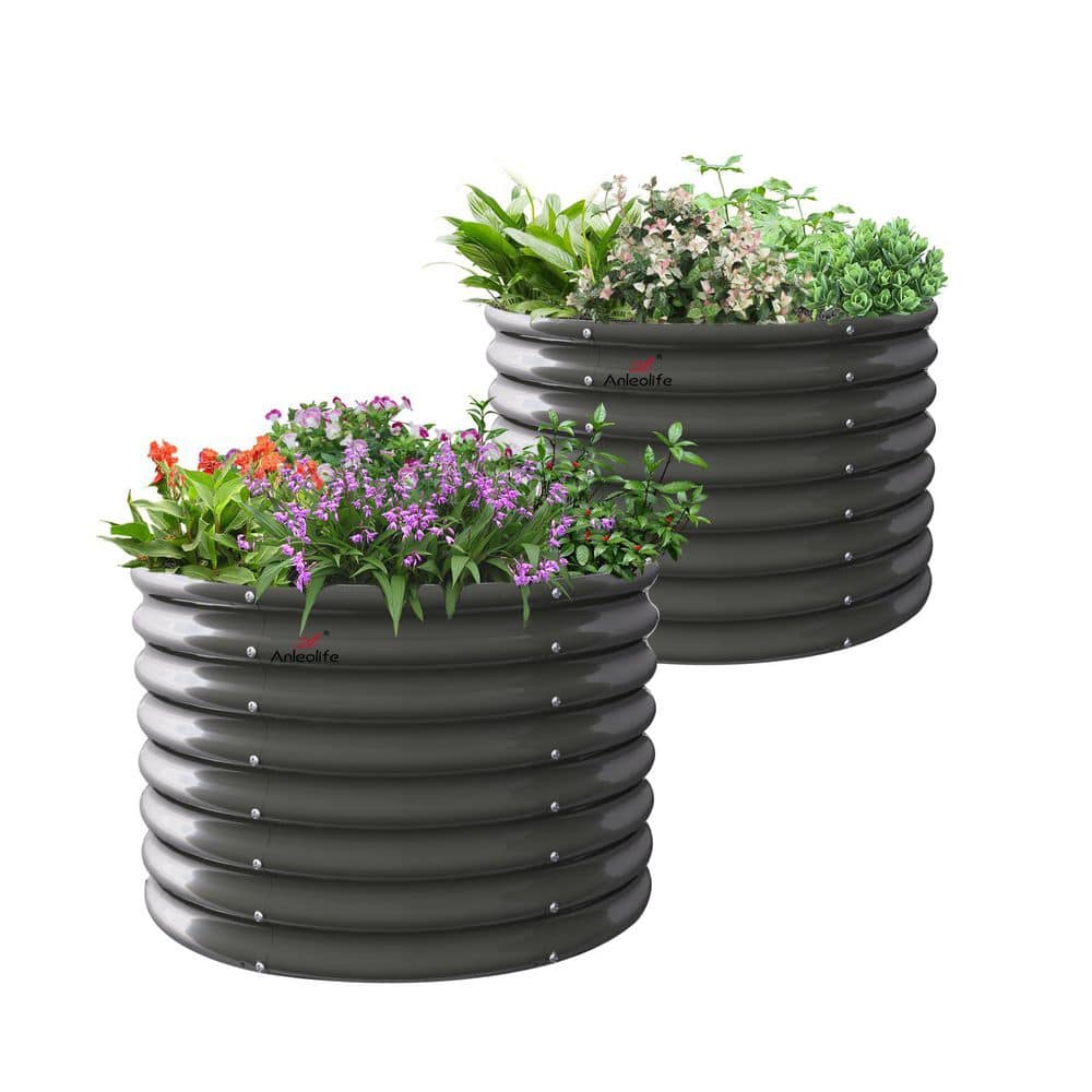 2-Pack 35 x 24 in. Circle Galvanized Steel Raised Garden Beds for Planting 