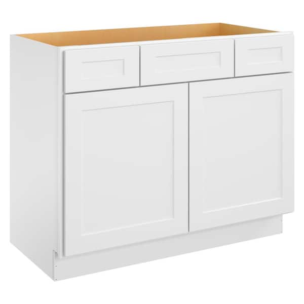HOMEIBRO 42-in W X 21-in D X 34.5-in H in Shaker White Plywood Ready to Assemble Floor Vanity Sink Base Kitchen Cabinet