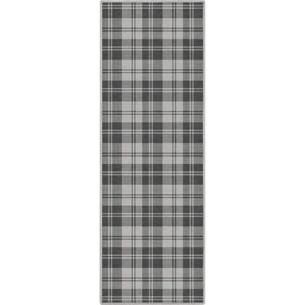 Well Woven Dark Grey 2 ft. x 5 ft. Runner Apollo Plaid Farmhouse Geometric Area Rug