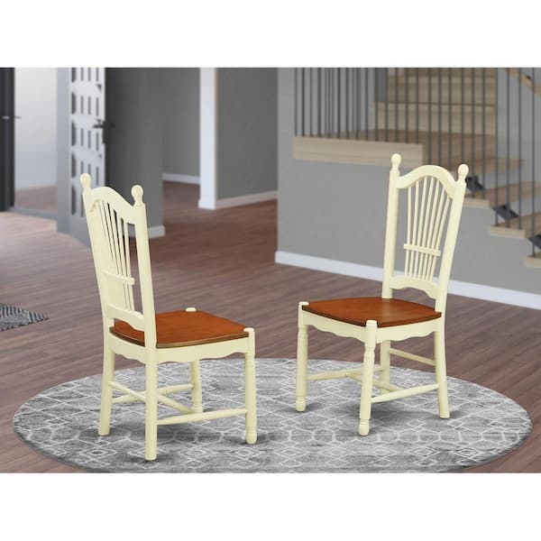 Buttermilk and Cherry Wooden Seat Slat Back Dining Chair (Set of 2)