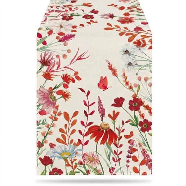 13 in. W x 72 in. L Orange Floral Polyester Table Runner for Table Decor 1 Pack