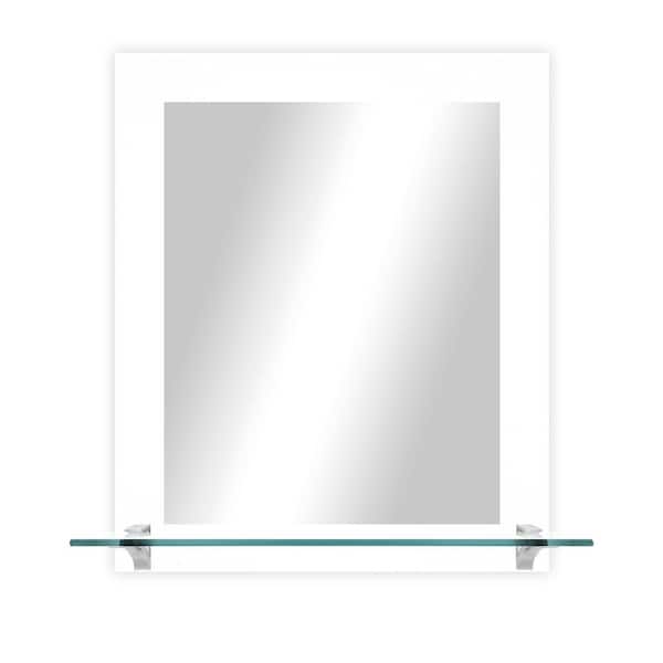 Unbranded 21.5 in. W x 25.5 in. H Rectangle White Vertical Mirror With Tempered Glass Shelf/Chrome Brackets