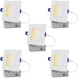 3 in. Square White Adjustable White 65-Watt Equivalent Recessed Slim Dimmable Downlight (5-Pack)