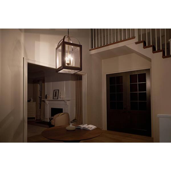 Kichler Vath 4-Light Black W/Natural Brass Industrial Lantern Large Hanging Pendant Light
