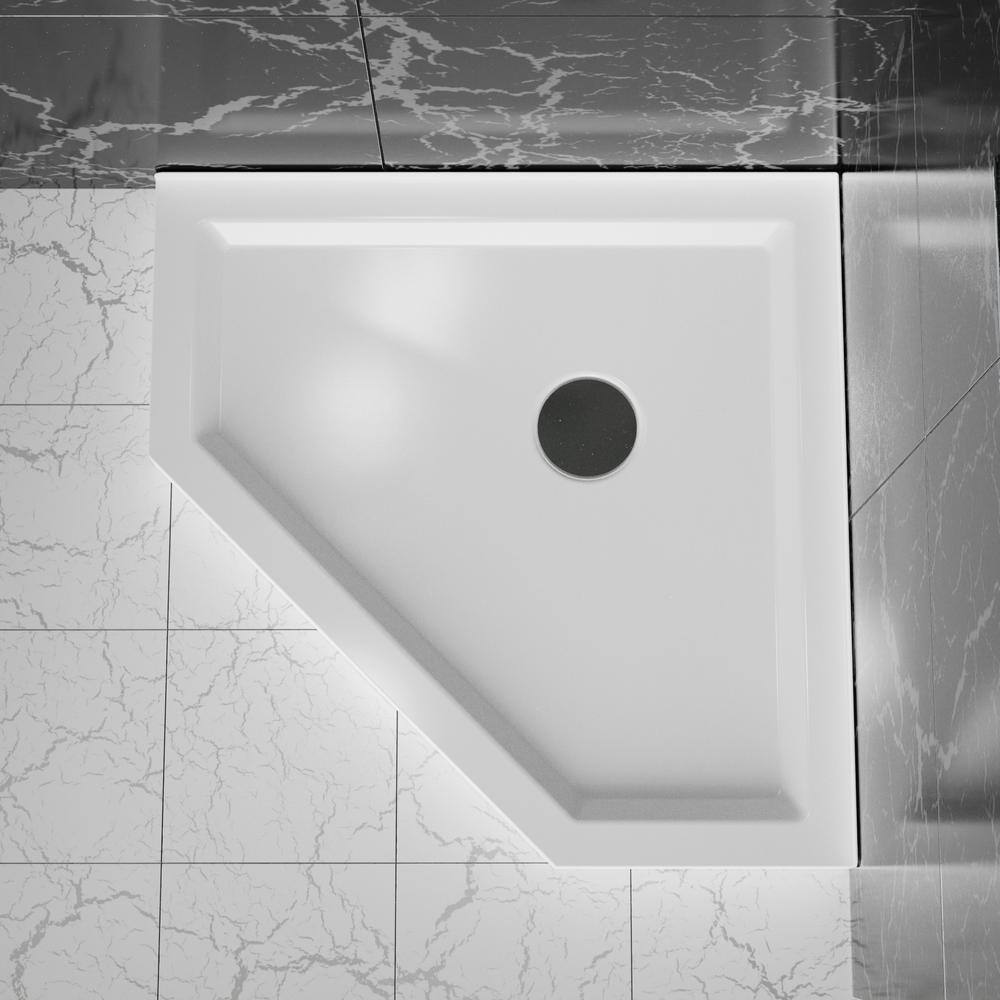 White 36"x36" Neo-Angle Corner Drain Shower Base