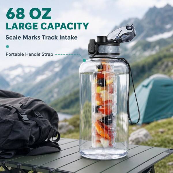 Numhew 68 oz. Fruit Infuser Water Bottle with Straw, Leakproof Plastic Infusion Bottle for Gym, Camping, Travel, Outdoor