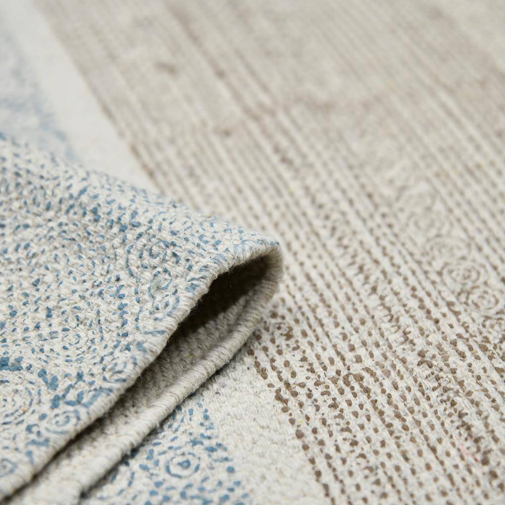 Blue Geometric Cotton Rectangular 5' x 7' Handmade Rug