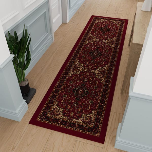 Ottohome Collection Non-Slip Rubberback Medallion Oriental 3x10 Indoor Runner Rug, 2 ft. 7 in. x 9 ft.10 in., Dark Red