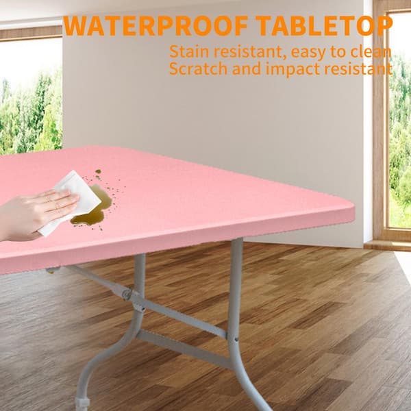 8 ft. Pink Folding Table, Portable Plastic Table for Camping