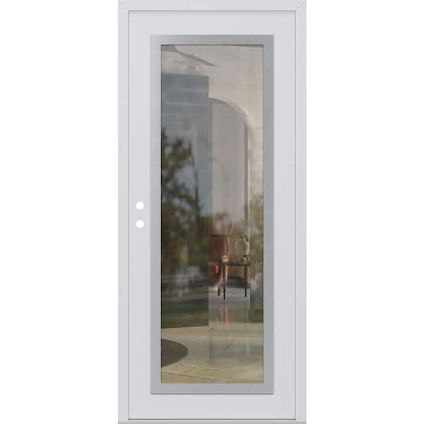 C1 36 in. x 80 in. Silver P Right-Hand/Inswing Clear Glass White/White Steel Prehung Front Door