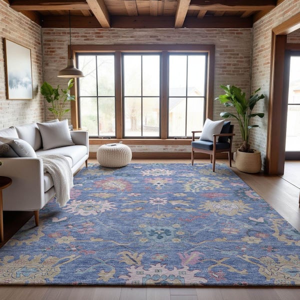 Mayfield Premium Machine Washable Abstract AMF1154 Blue 5 ft. x 7 ft. 6 in. Area Rug