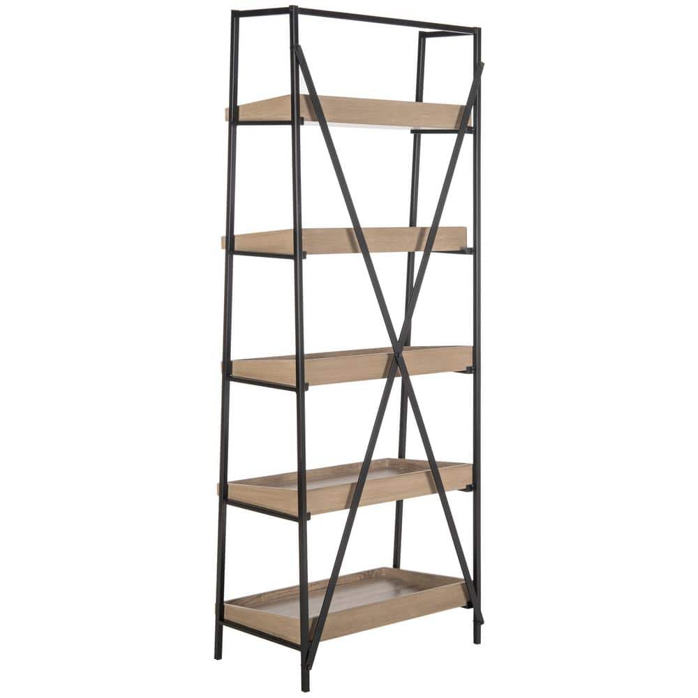 Joel 63'' Black Iron and Oak Finish 5-Tier Etagere