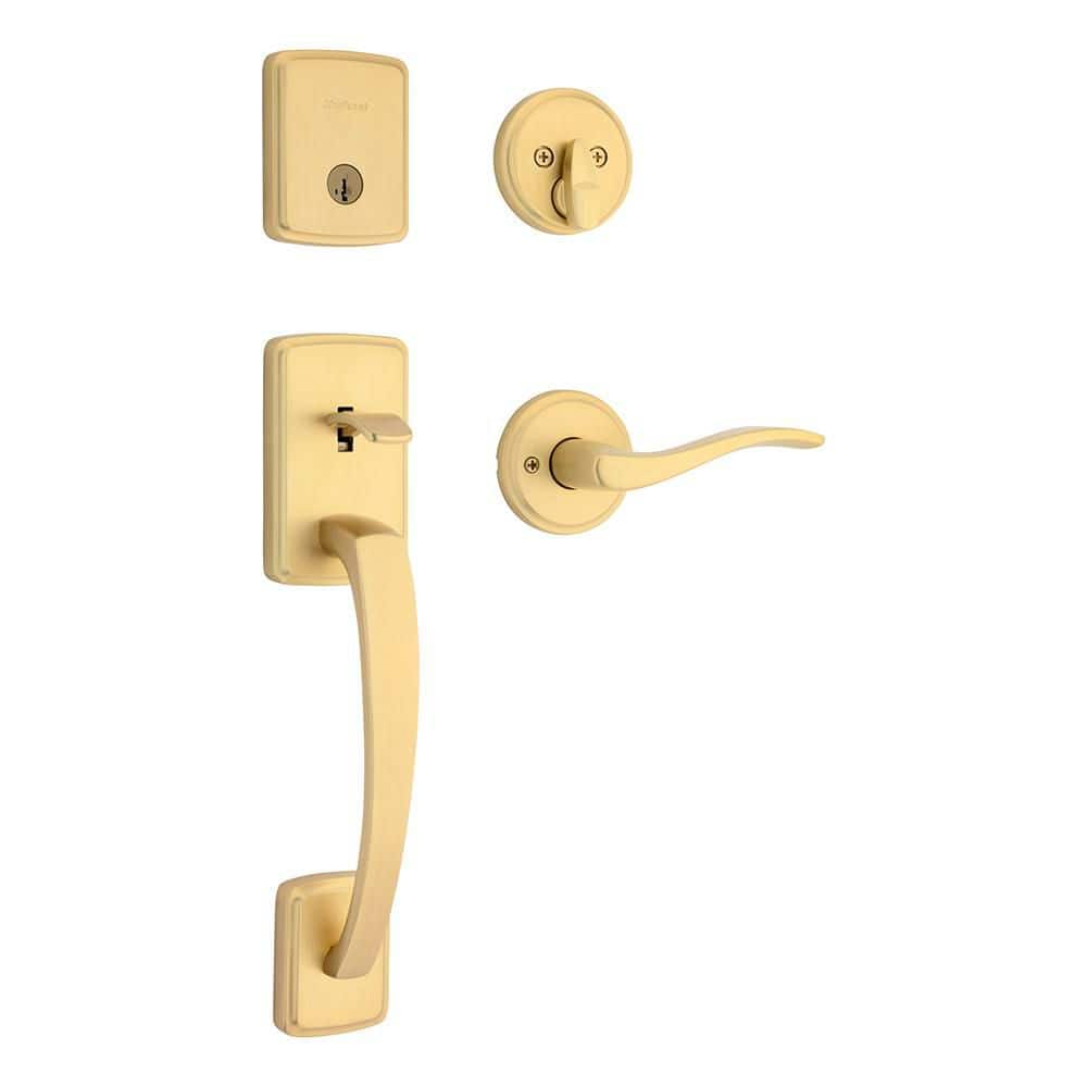 Brentford Satin Brass Keyed Entry Single Cylinder Door Handleset with Sedona Door Handle Featuring SmartKey Security price history on PriceWatchPro