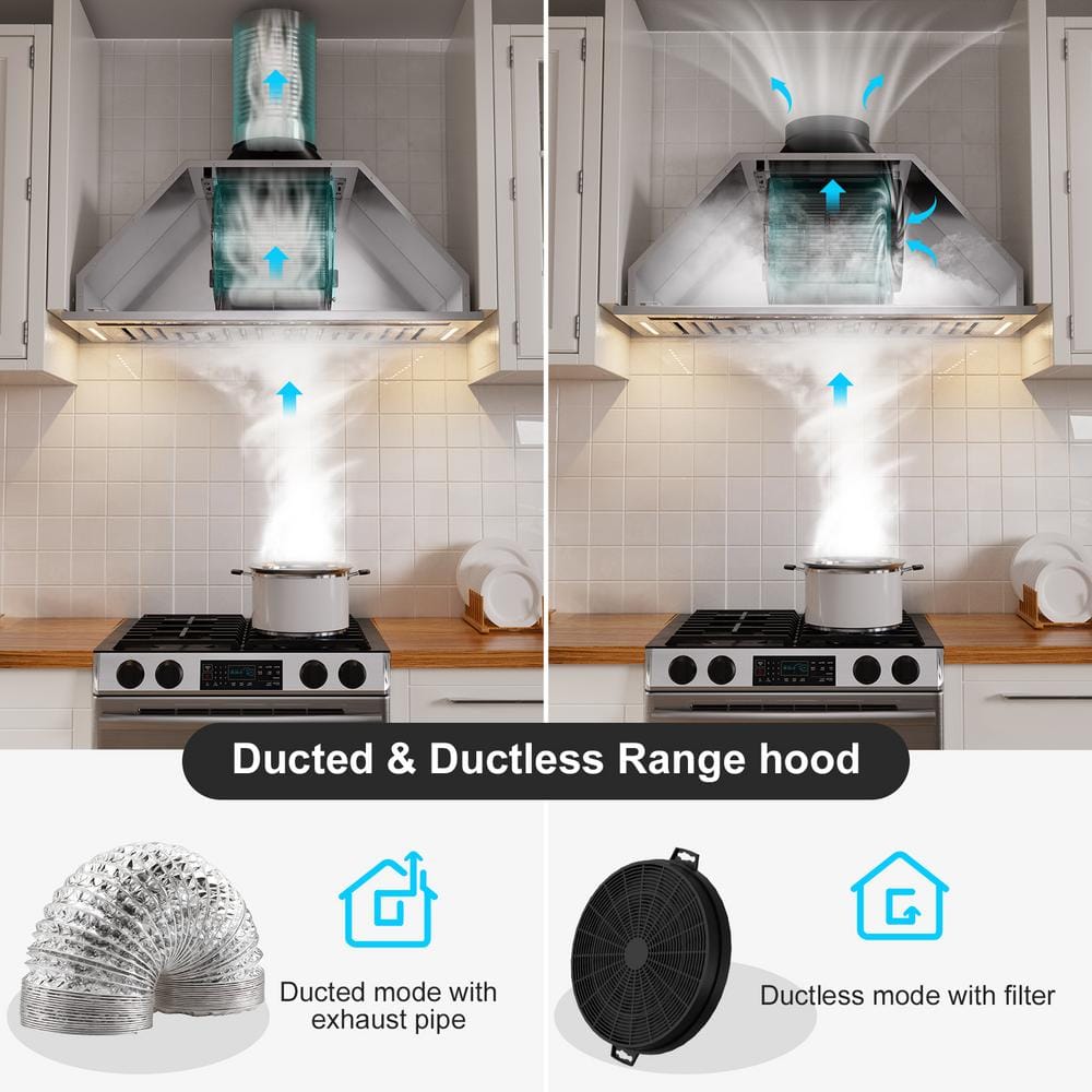 36-Inch Stainless Steel Convertible Range Hood with Charcoal Filter