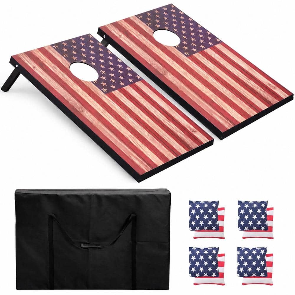 3 ft. x 2 ft. Foldable Cornhole Toss Game Set with 2 Boards, 8 Bean Bags and Carrying Bag Tetherboard