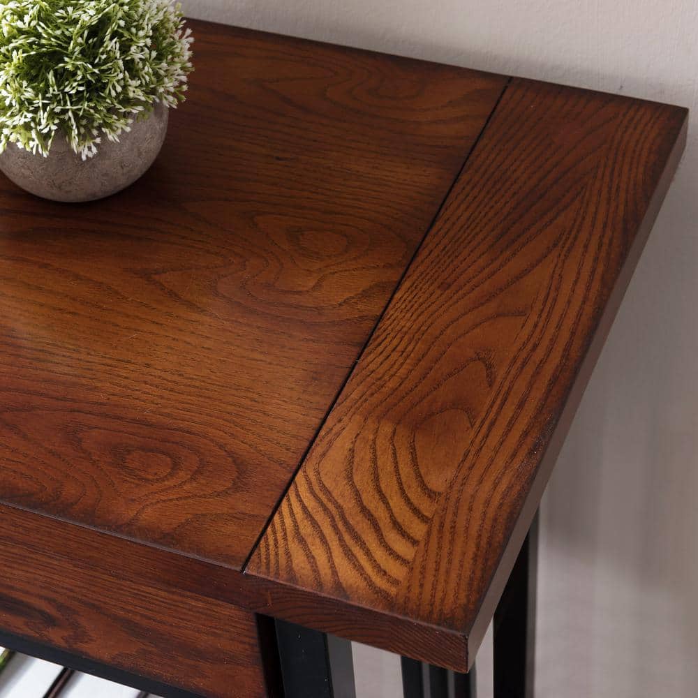 Ironcraft Mission Oak and Black Wood Sofa Table with Storage