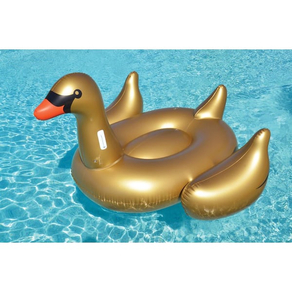 SWIMLINE 75 in. Gold Giant Inflatable Ride-On Golden Swan Float for Pools