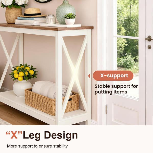 PHI VILLA 39.4 in. White MDF Standard Rectangle Wood Console Table