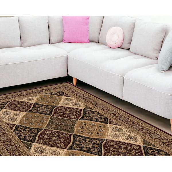 10 ft. x 13 ft. Red and Black Oriental Washable Non Skid Area Rug