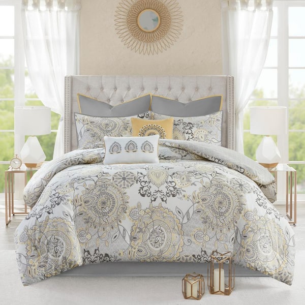 Madison Park Loleta 8-Piece Yellow Cotton King Comforter Set