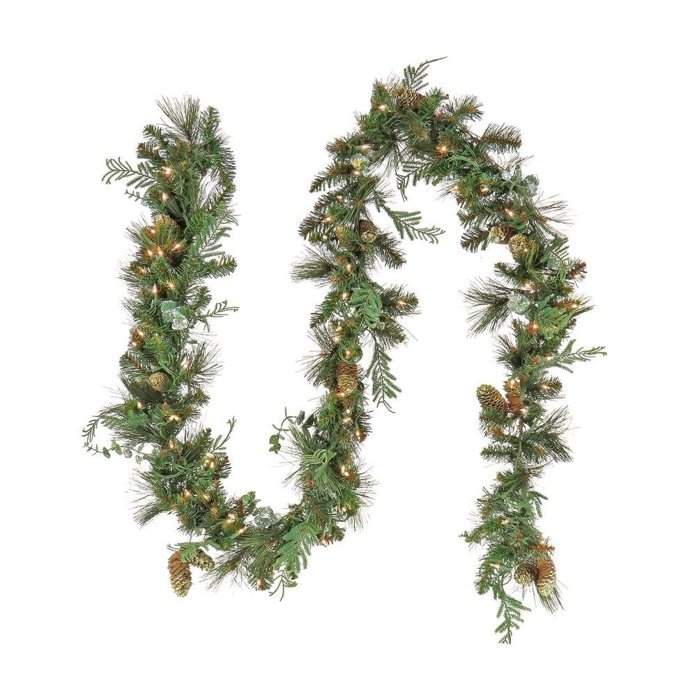 9 ft Pre-Lit Artificial North Conway Garland with Glittery Cones and Eucalyptus, 100 Clear Lights-UL price history on PriceWatchPro