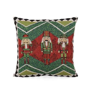 Green Watts Nutcrackers Jacquard Fabric 18 in. x 18 in. Christmas Throw Pillow