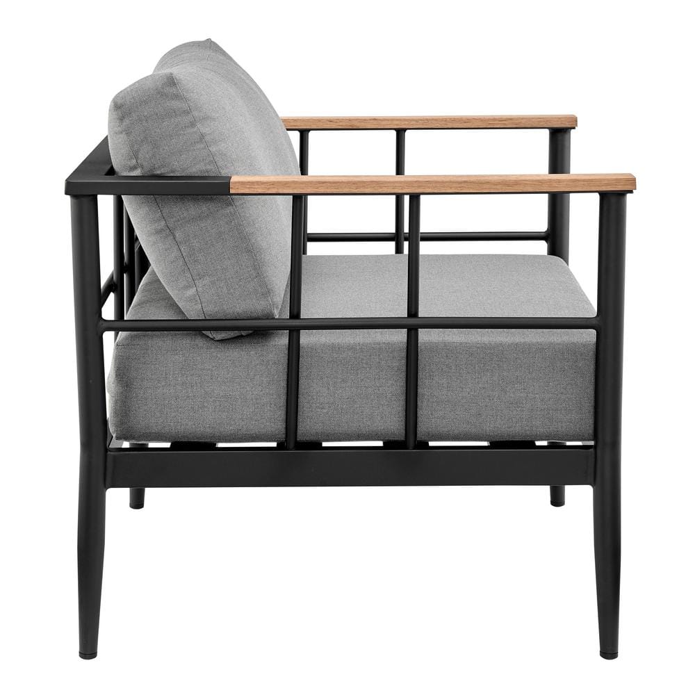Veyda Black Aluminum and Teak Outdoor Chair with Dark Gray Cushions