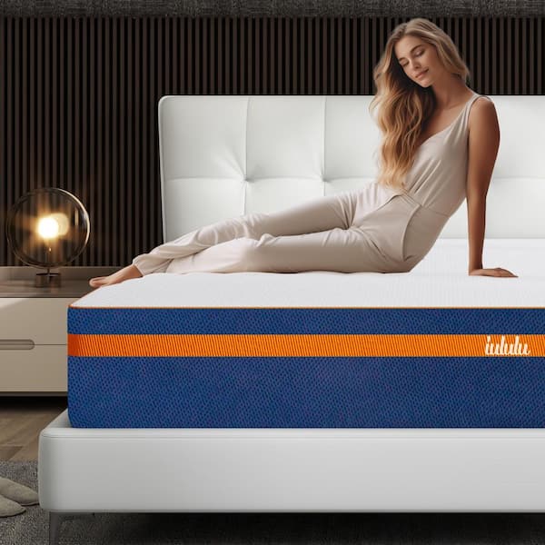 Orange Blue King Medium Firm Non-Fiberglass Memory Foam Mattress 14 in. Mattress in A Box