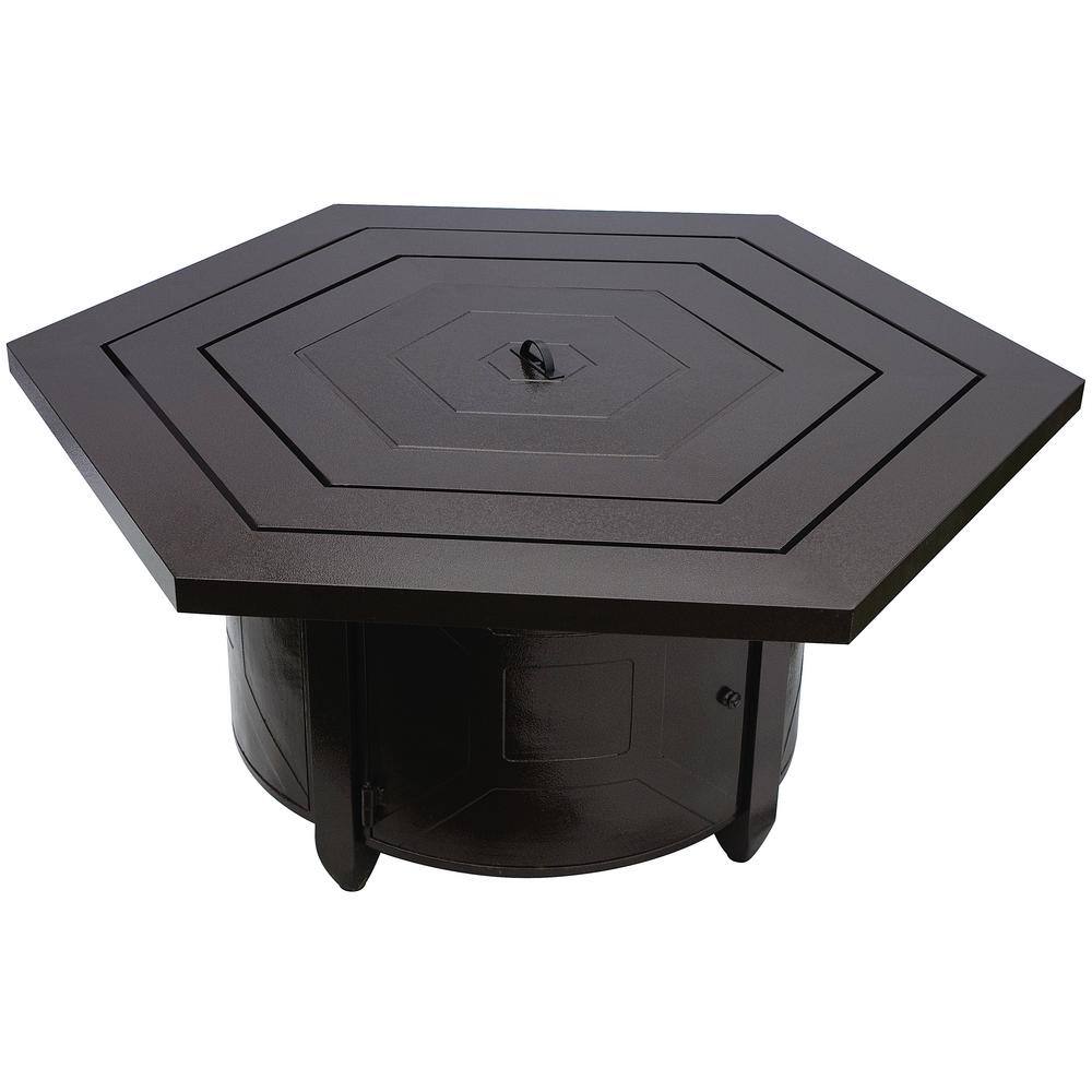 Hammered Bronze Hexagon Gas Fire Pit with Clear Glass
