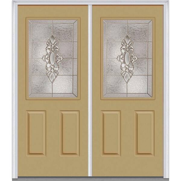 MMI Door 64 in. x 80 in. Heirloom Master Right-Hand Inswing 1/2-Lite Decorative Glass 2-Panel Painted Steel Prehung Front Door