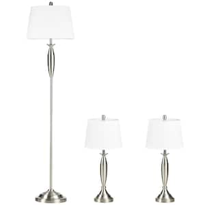 Asom 64 in. Chrome Lamp Set with 2-Table Lamp and 1-Floor Lamp (Set of 3)