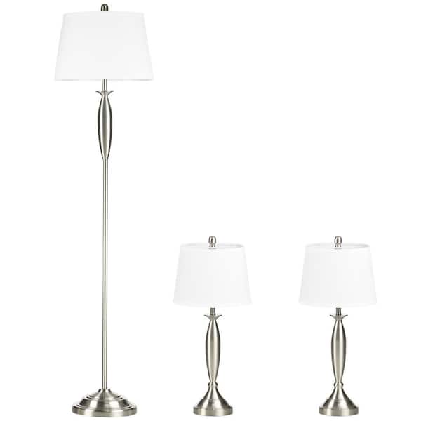 Lasaideal Asom 64 in. Chrome Lamp Set with 2-Table Lamp and 1-Floor Lamp (Set of 3)