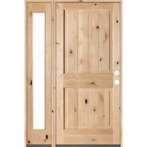 56 in. x 80 in. Rustic Knotty Alder 2 Panel Left-Hand/Inswing Clear Glass Unstained Wood Prehung Front Door w/Sidelite