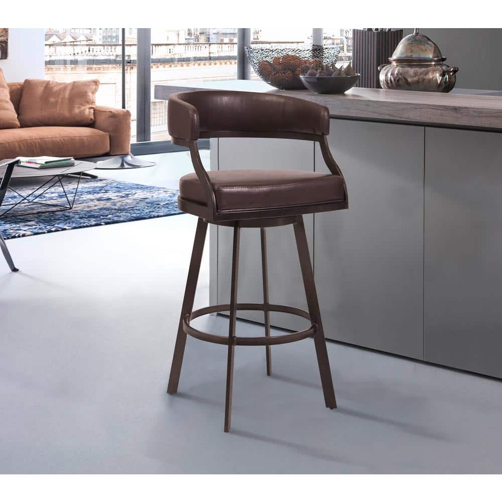 Black Faux Leather Swivel Counter Stool with Metal Frame