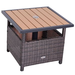22 in. Steel Plastic Rattan Outdoor Patio Accent Table with Durable PE/Steel Design and All-Weather Materials