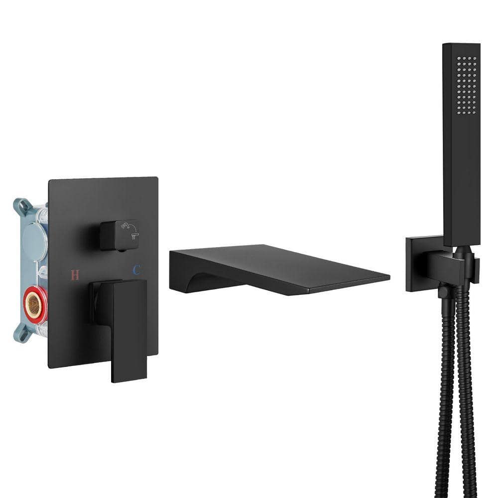 Single-Handle Wall Mount Roman Tub Faucet with Hand Shower and Waterfall in Matte Black price history on PriceWatchPro