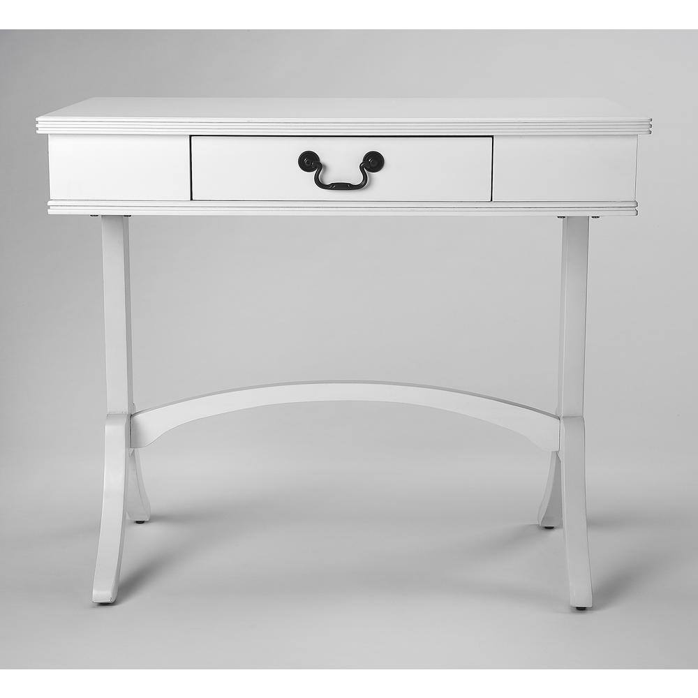 Elegant White Acacia and Pine Writing Desk with Antique Brass Drawer