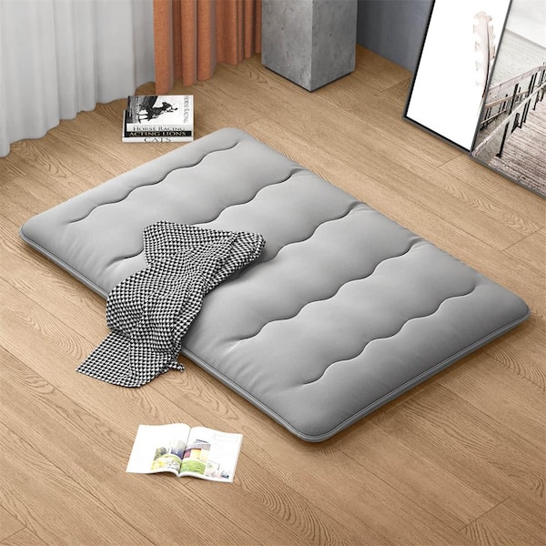 4 in. Full Futon Mattress Japanese Floor Pad with Washable Cover Carry Bag Grey