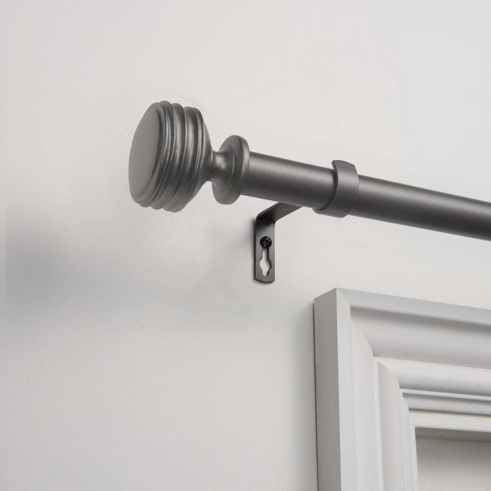Duke Adjustable Gray Iron Curtain Rod with Ribbed Finials