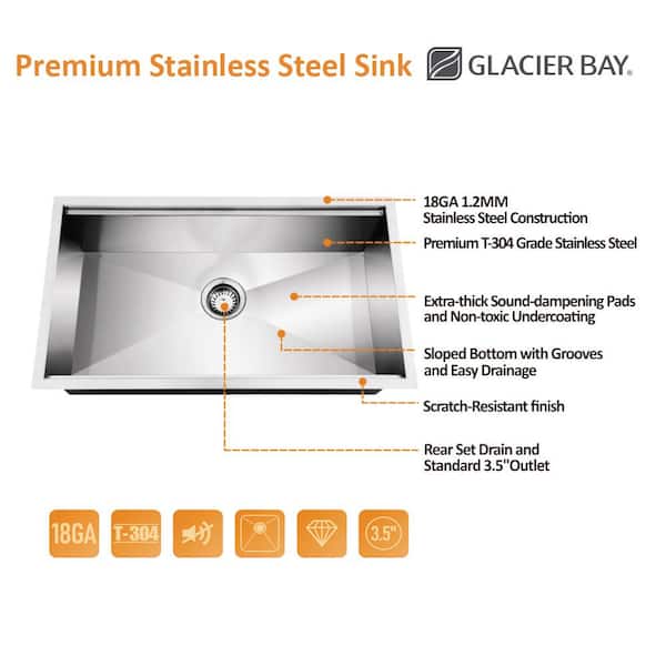 Zero Radius 32 in. Undermount Single Bowl 18 Gauge Stainless Steel Workstation Kitchen Sink with Spring Neck Faucet
