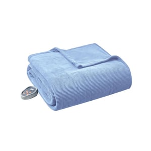 84 in. x 90 in. Electric Micro Fleece Blue Queen Heated Blanket