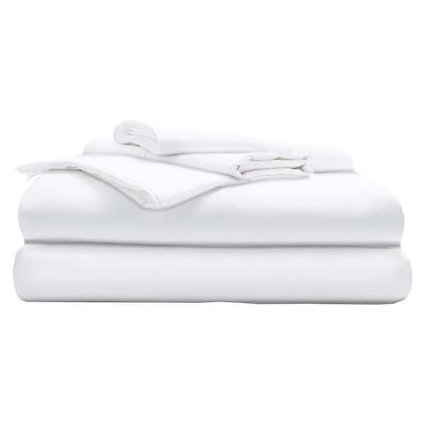 Miracle Percale 4 Piece White 350 Thread Count Cotton Blend King Sheet Set 878848401040 The Home Depot