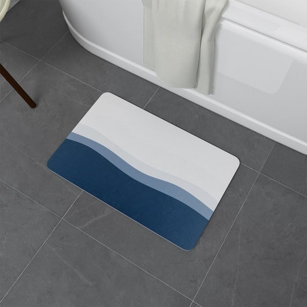 15.35 in. x 23.62 in. Diatomaceous Earth Bath Mat, Super Absorbent Non-Slip Diatomite Stone Bath Mat, Blue and White
