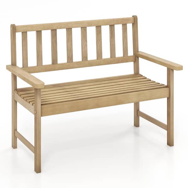 ANGELES HOME 47 in. Teak Wood Outdoor Bench Garden Bench 2-Person with Backrest and Armrests