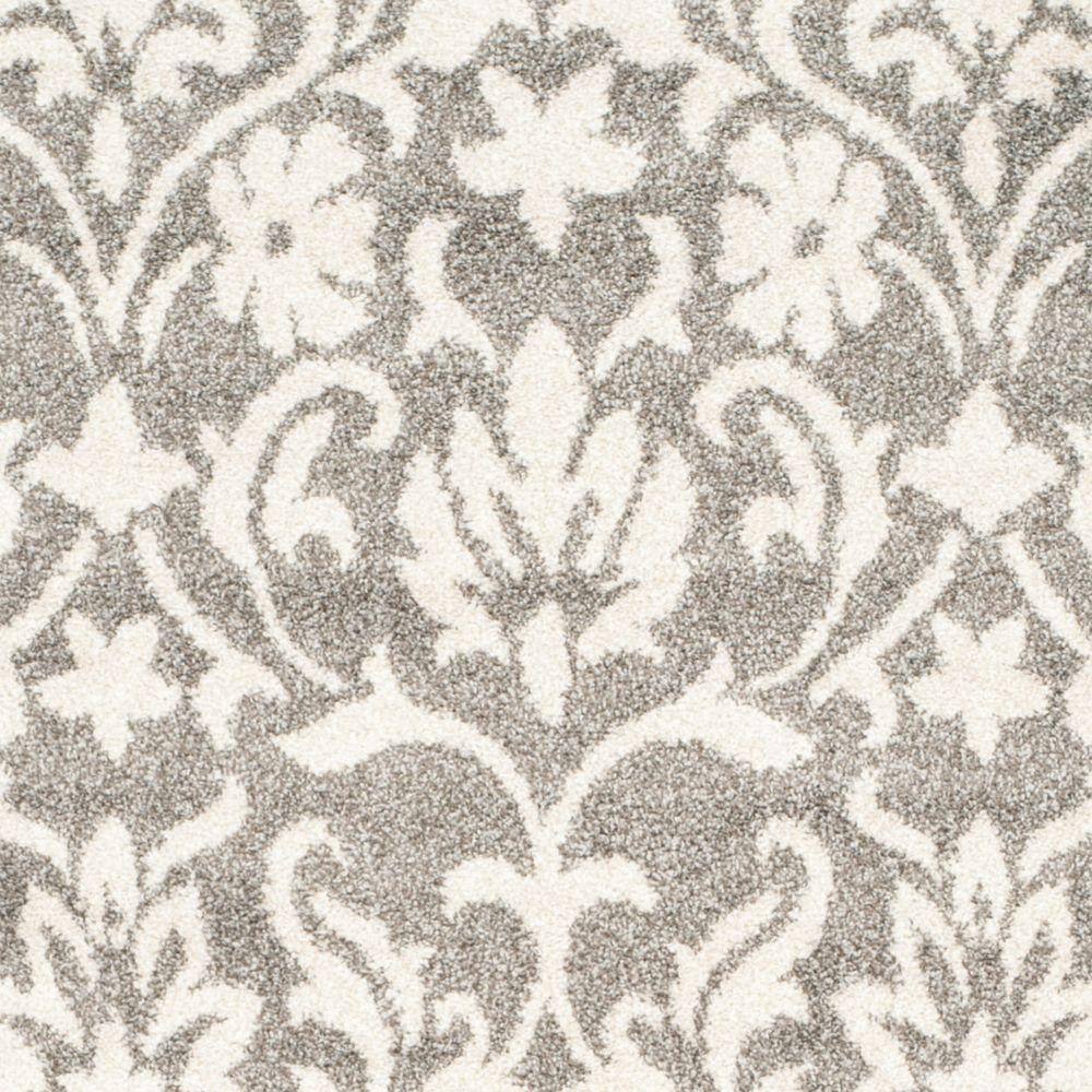 Reversible Dark Grey Floral Synthetic 27" x 9" Easy-Care Runner Rug